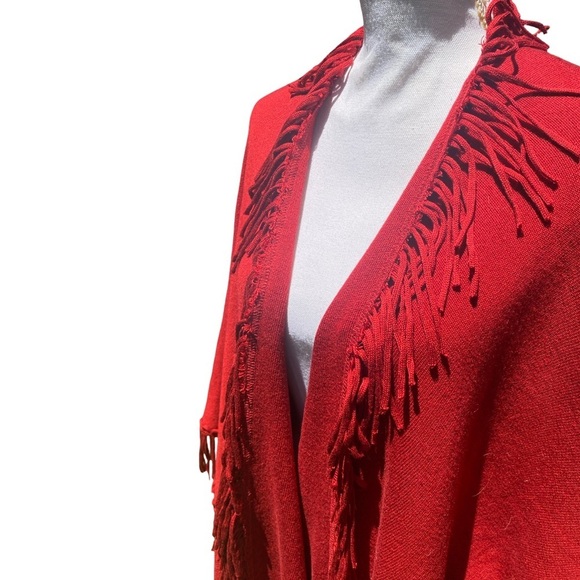 COLDWATER CREEK Sweater Cape Shawl Poncho with Fringe One Size Fits Most Red - Picture 3 of 5